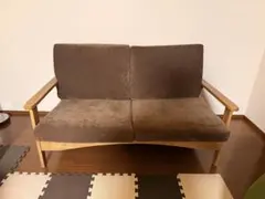 ブラウンファブリック2人掛けソファ