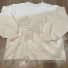 Re:EDIT フリル付きホワイトニットセーター