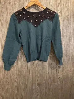 【極美品】トランテアン ソン ドゥ モード レース切替ビジューニット 36 濃緑