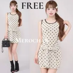 ダーリッチ ウエストマークドットニットミニワンピース ドット アイボリー