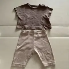 ベビー服　トップス　Tシャツ　ズボン　ベージュ　ブラウン　セット　70