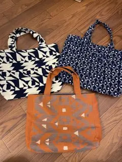 ハンドメイド幾何学模様トートバッグ 3点セット