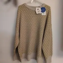 ベージュ・イエロー ダイヤモンドパターン ニットセーター