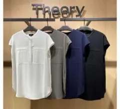 Theory　ウォッシャブルブラウス ネイビーセオリー M フレンチスリーブのサムネイル
