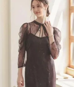 カ★新品タグ付き★ドリードール　ボレロレイヤードレースドレス　チャコール