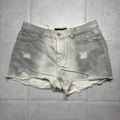 ダメージデニム ショートパンツ L 薄グレー 古着 平成ギャル y2k フリンジ