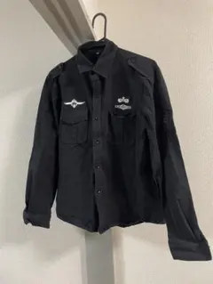 ブラック長袖シャツ XLサイズ エンブレムデザイン ミリタリー