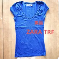 【美品】ZARA TRF Vネック 半袖Tシャツ ブルー Sサイズのサムネイル
