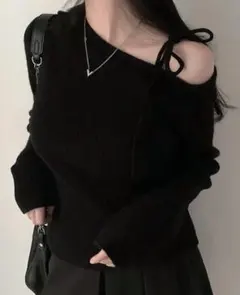 ワンショルダーニットブラック