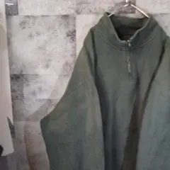 スウェットトレーナーグリーン無地ハーフジップビッグオーバーサイズXL　A41,2