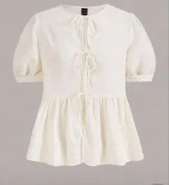 SHEIN パフスリーブ フロントリボン ブラウス アイボリー