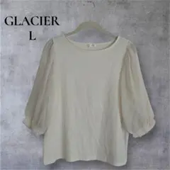GLACIER アイボリー 五分袖シャツ L リブ編み
