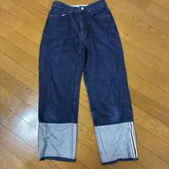 ダークブルーデニム ワイドレッグ ストライプ