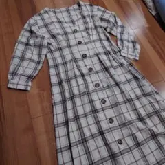 チェック　ロングワンピース　秋冬