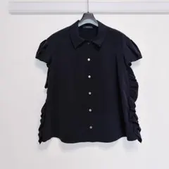YOKOCHAN】 ノースリーブ フリルトリム ブラウス ネイビー 36 美品