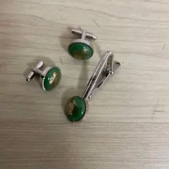 カフスボタン ネクタイピン セット グリーン ゴールドのサムネイル
