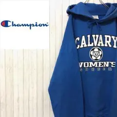 チャンピオン　プルオーバー　パーカー　スウェット　ビックプリント　ブルー　M