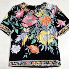極美品 近年モデル カンカン素材 レオナール ロングカットソー S 花柄