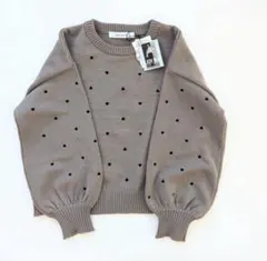 ハート刺繍 グレー ニットセーター Lサイズ