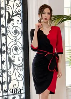 SOBRE 赤と黒 ラップドレス 3/4袖