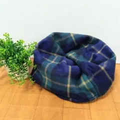 スヌード　マフラー　ネックウォーマー　ハンドメイド　グリーン♡緑　紺　黄チェック