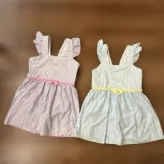 女の子　双子 ワンピース水着　130リボン