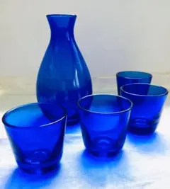 未使用）徳利とお猪口のセット ブルーグラス（ガラス製徳利＆お猪口）ぐい呑