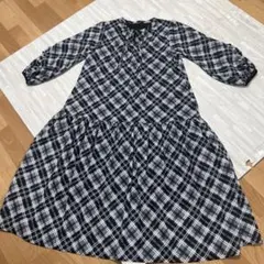 アンドラブ　&love QVC チェック柄長袖フレアワンピース。