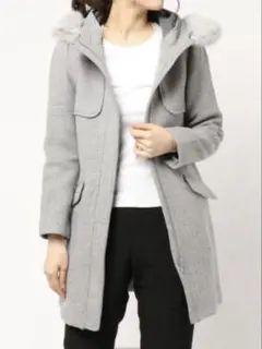 グレー ファー付きフード ロングコートのサムネイル