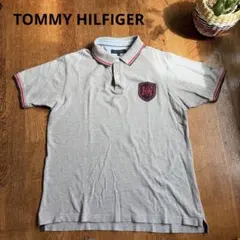 トミーヒルフィガー ワッペンロゴ グレー ポロシャツXXL