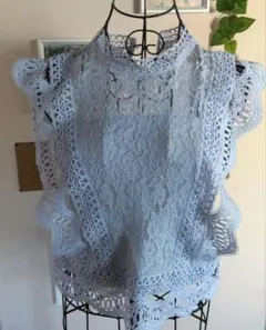 ライトブルーレースノースリーブトップス