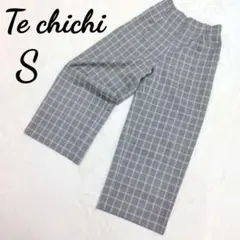 テチチ チェック柄 ワイドパンツ S イージーパンツ ウエストゴム