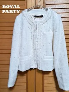 ROYAL PARTY ノーカラージャケット ツイード ホワイト M　卒業式