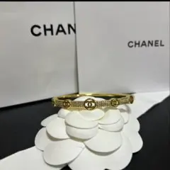 「一点のみ」CHANEL ココマーク ラインストーン バングル ゴールド