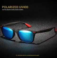 激安 新品 送料込み UV400 偏光レンズ ミラー サングラス 黒/青のサムネイル