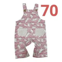 【即日発送】裏起毛ロンパース　70 クマ柄　オーバーオール　ピンク　冬用