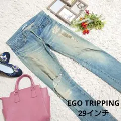 ♥EGO TRIPPING♥ダメージジーンズ(L相当)インディゴブルー/ボタン4