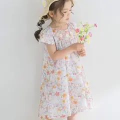 スラップスリップ　130cm 花柄スモッキングワンピース　リバティ風のサムネイル