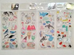 水彩画デザイン　うるちゅるシール　４枚セット