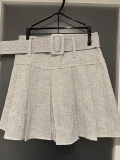 WEGO ベルト付きサマーツイードスカート ホワイト フリーサイズ