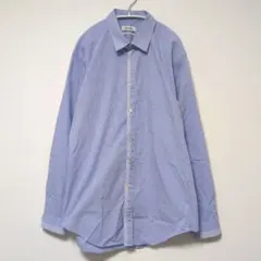 【美シルエット】カルバン・クライン 長袖ドレスシャツ XL 青 ノンアイロンのサムネイル
