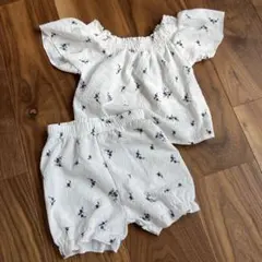キッズ花柄トップスとショートパンツセット90
