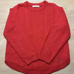 ［良品］CROCODILE ケーブル編みセーター レッド L