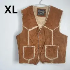 USA古着　レザーベスト XL ボア　ブラウン　The Leather Shop