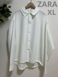【美品】ZARAホワイトテクスチャー入りシャツ　XL
