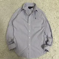 良品✨現行 QR ポロラルフローレン 長袖シャツ ストライプ 伸縮 ポニーロゴ