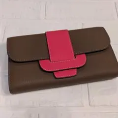 ショルダーバッグ　クラッチバッグ　お財布ショルダー　本革　トープ&ピンク