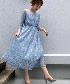 新品タグ付✨PICCIN　定価15,290円　レースワンピースブルードレス結婚式