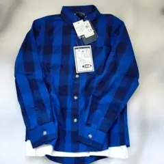 新品　青と黒のチェック柄長袖シャツとTシャツセット 130cm