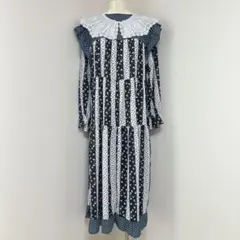 フリルワンピース ガーリー 花柄 ドット 水玉模様 レトロワンピース 総柄ワンピ